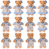 12 Pieces Mini Bear Stuffed Animals Plush Bears Mini Couple Bear with Burlap Clothes Little Bear Toys for Birthday Wedding Decorations Christmas Party Favors Supplies (Blue White Cute Style)