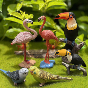 Gemini&Genius Bird Toys For Kids, Jungle Animal Bird Figures Gift Toys, 6Pcs Toucan, Parrot And Flamingo Action Figures. Great F
