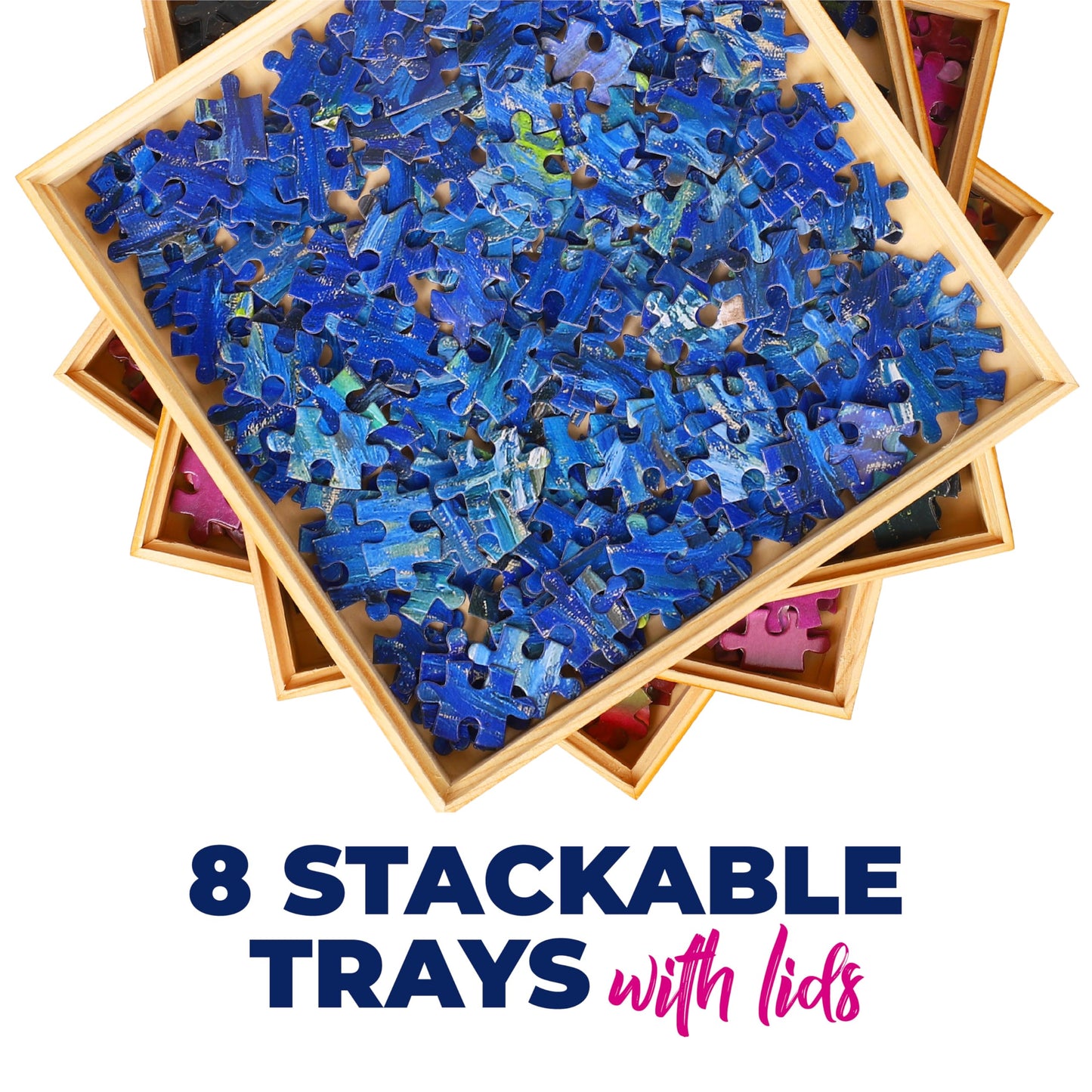 Premium Wooden Puzzle Sorting Trays Stackable - 8 X 8 Inch, Stackable Jigsaw Puzzle Organizer For Sorting Up To 1500 Pieces - Du