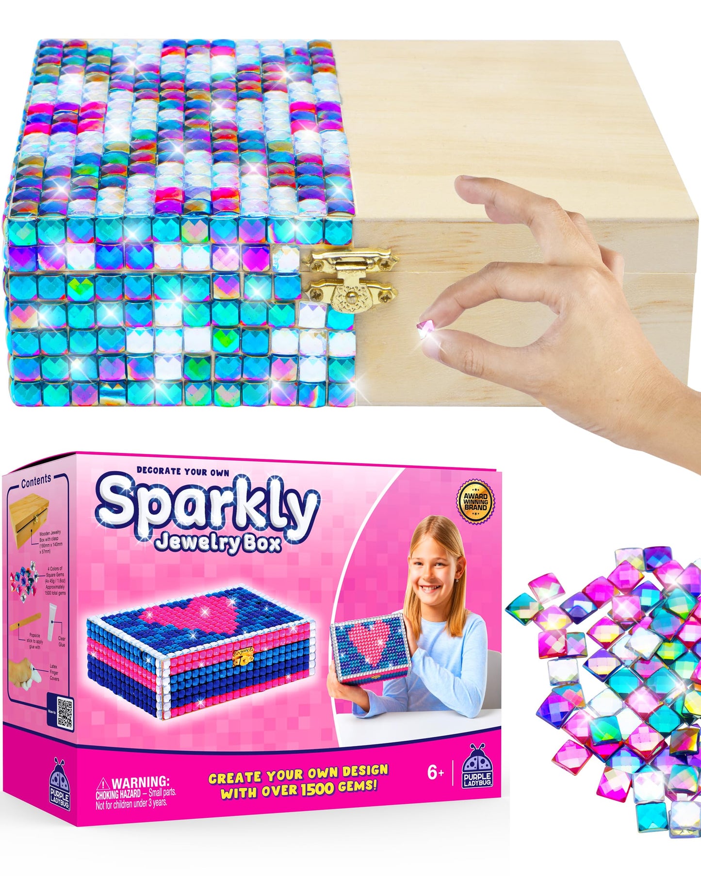 Purple Ladybug Diy Sparkly Jewelry Box Kit With Gems – Easter Gifts For Kids, Birthday Gift Idea, Crafts For Girls 8-12, Arts And Crafts For Kids 6-8, 8-12, Fun Toys For Girls