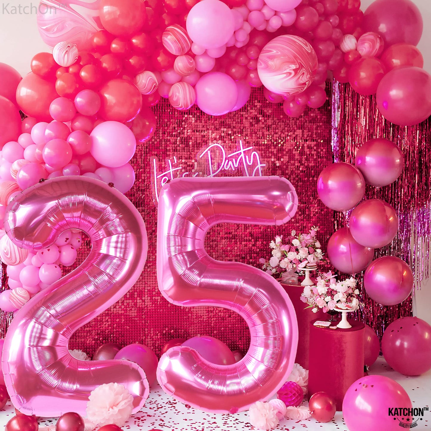 Katchon, Hot Pink 25 Balloon Numbers - 40 Inch | 25Th Birthday Balloons, Pink 25Th Birthday Decorations For Women | 25 Balloon Numbers Pink | 25 Years Balloons, 25Th Birthday Decorations For Men