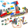 Orbrium Wooden Train Set with Magnetic Crane & Helicopter, Model ORB-TS-500, Multicolor, Compatible with Thomas & Friends