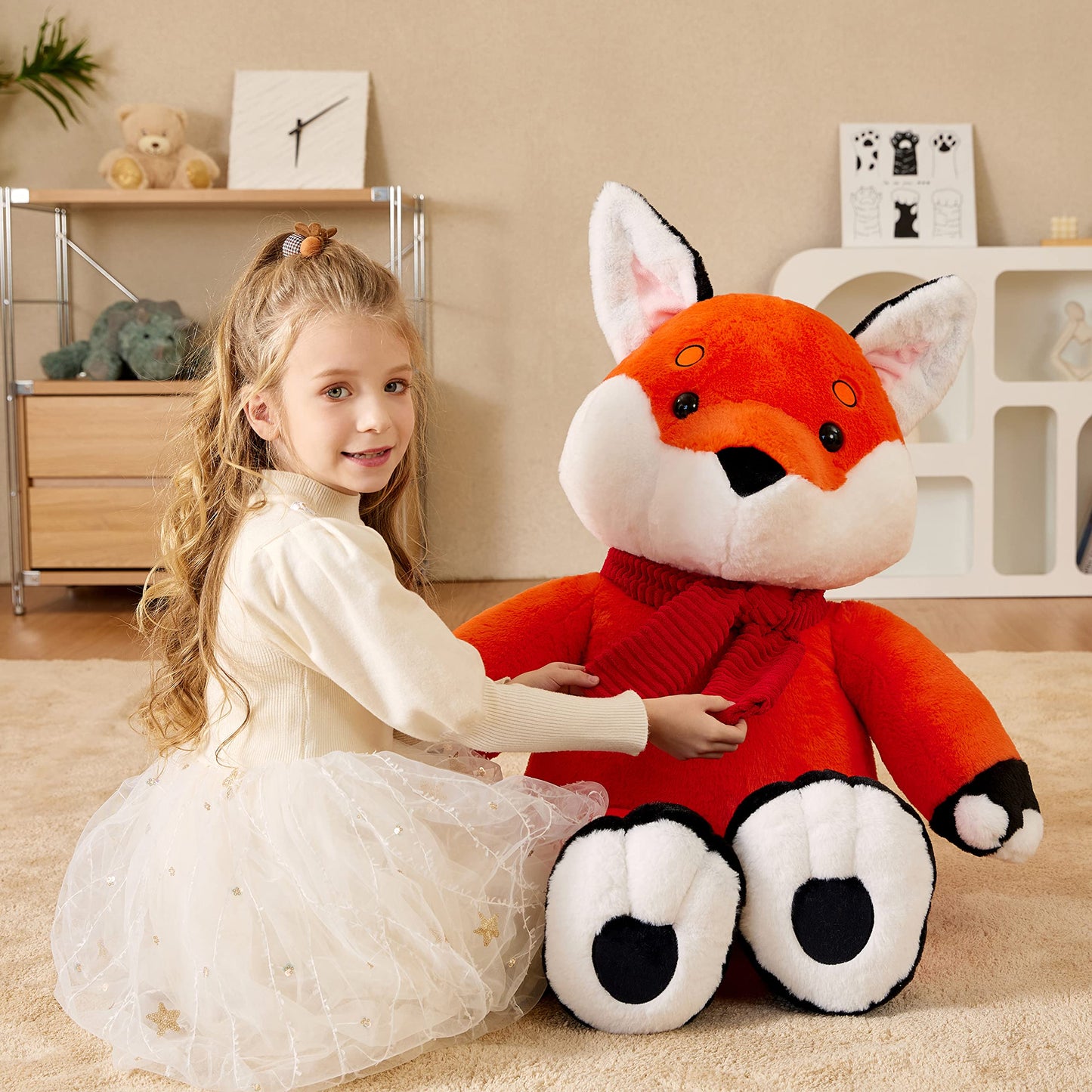 Earthsound Giant Fox Stuffed Animal Plush Toy,Large Realistic Fox Jumbo Big Size Soft Toys,Cute Huge Fluffy Plushy Oversized Fat