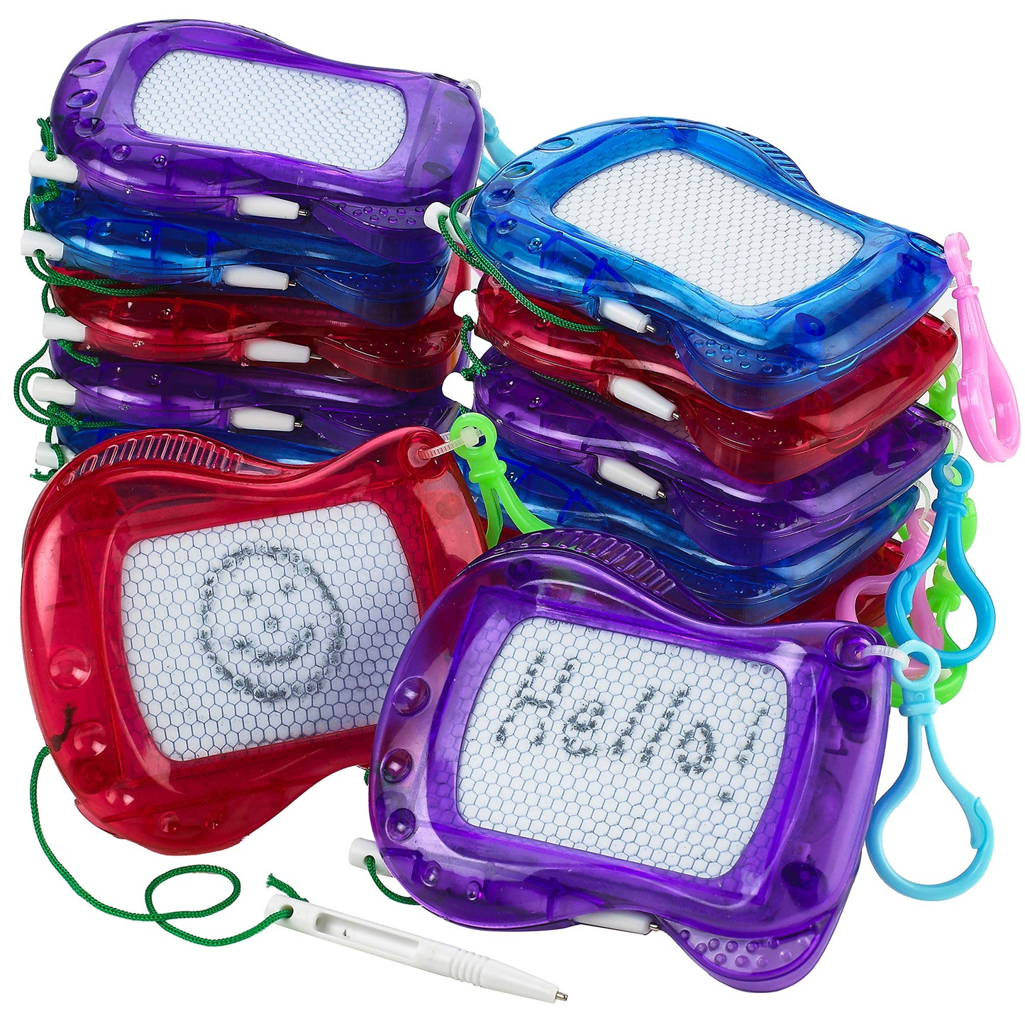 Bedwina Mini Magnetic Drawing Board For Kids - (Pack Of 6) Backpack Keychain Clip Drawing Boards, Erasable Doodle Sketch Writing Pad Boys & Girls, Birthday Kids Party Favors