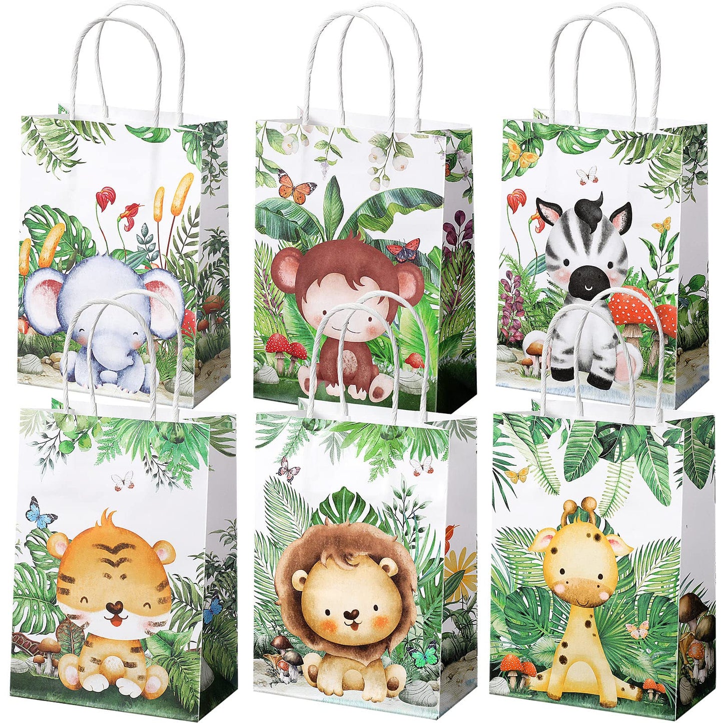 Safari Goodie Bag Safari Jungle Party Favor Bags With Handles For Kids Birthday Safari Themed Party Supplies (Watercolor Style,