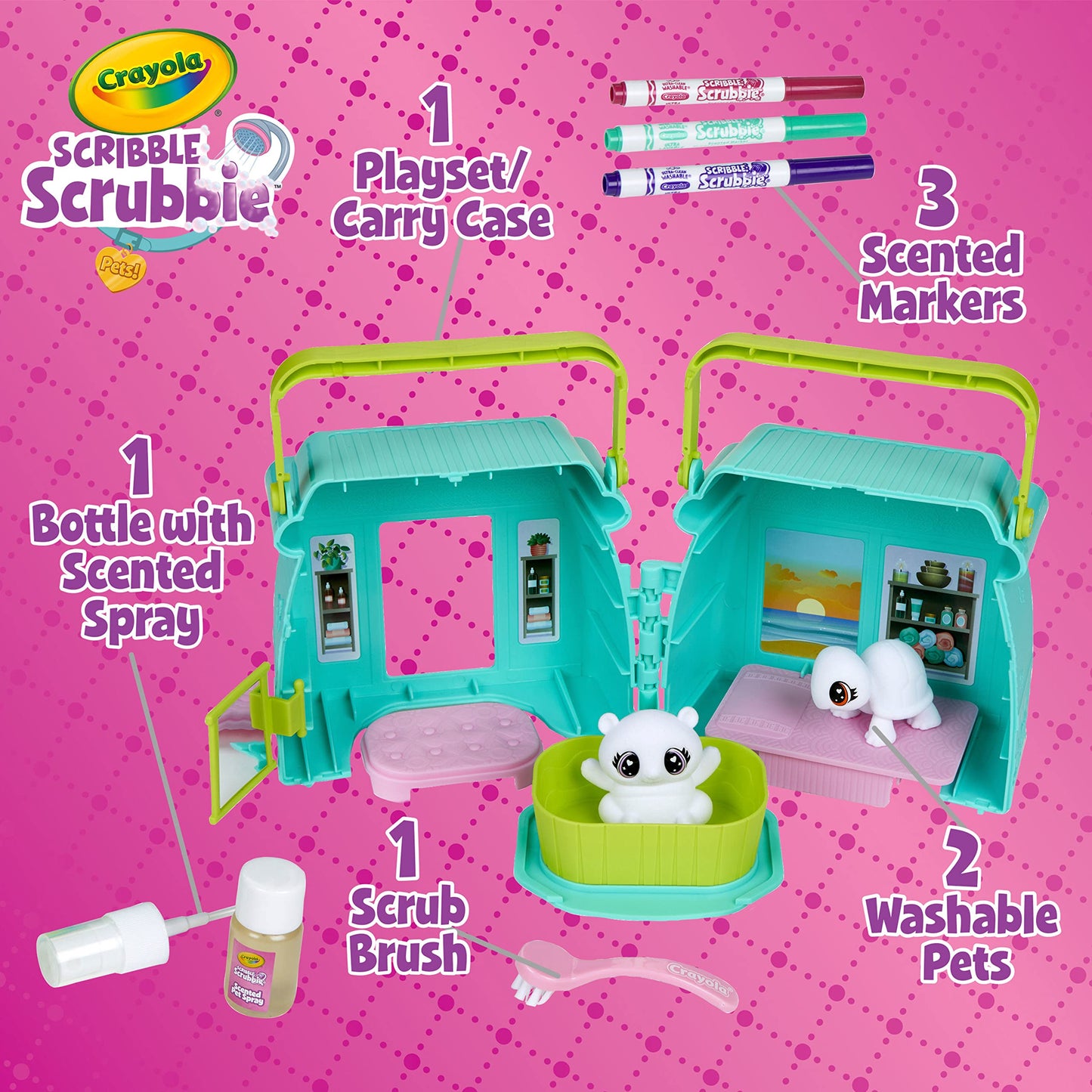 Crayola Scribble Scrubbie Pets Scented Spa, Animal Toy Playset, Includes Washable & Scented Markers, Gifts For Girls & Boys, Ages 3+