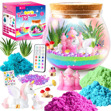 Vigorfun Unicorn Terrarium Kit For Kids - Creative Led Night Light Gifts For Girls Birthday Age 3+, Diy Arts & Crafts Light Up K