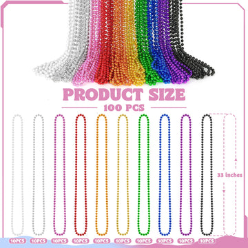 100 Pcs Mardi Gras Beads, 33'' Assorted Colors Carnival Beads Bulk, 10 Kinds Colors Beaded Stuff Set, Parade Throw Accessories S