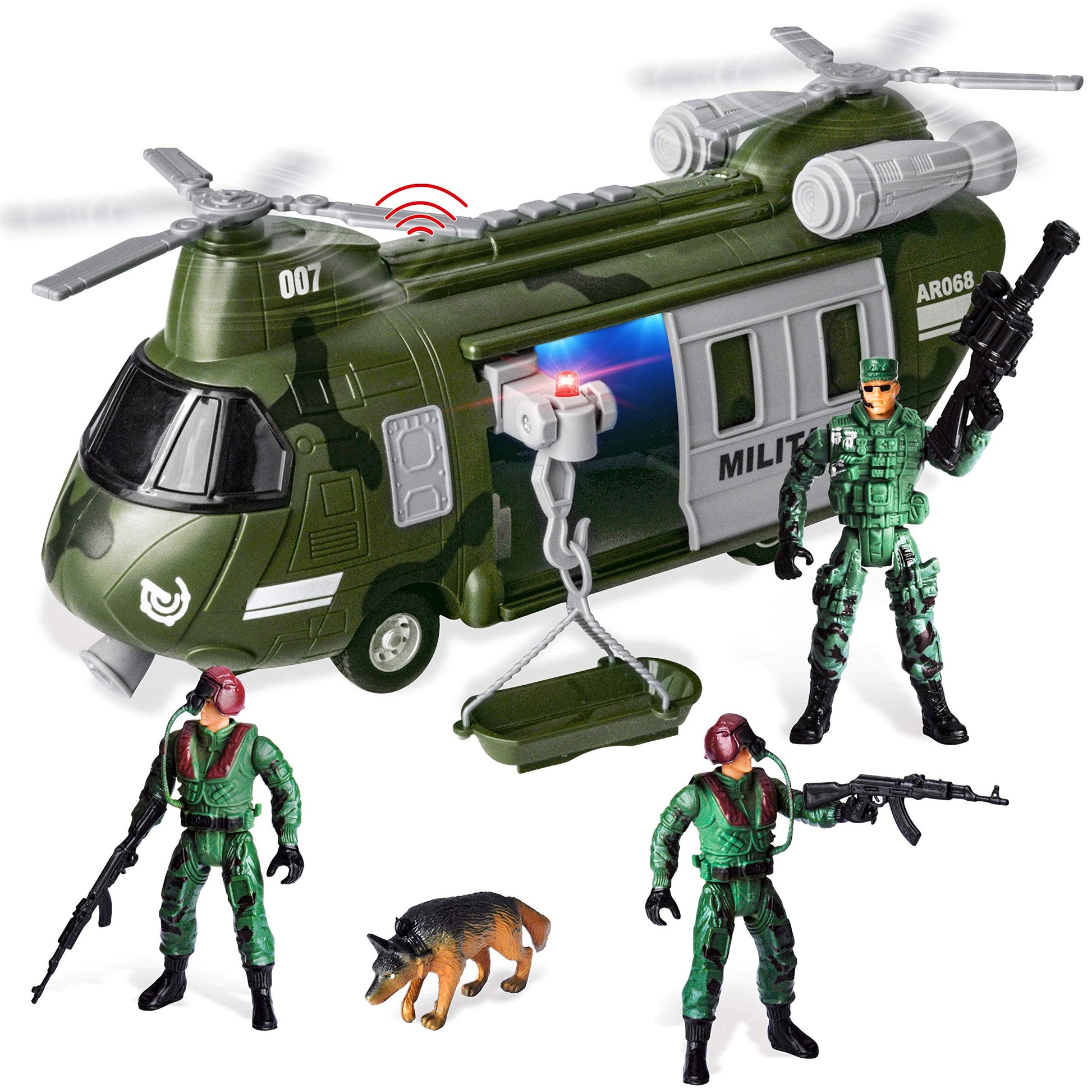 JOYIN Military Vehicles Toy Set of Friction Powered Transport Helicopter with Light and Sound Siren, and Soldier Army Men Action