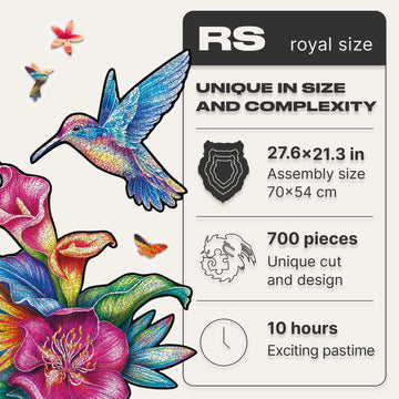 Unidragon Original Wooden Jigsaw Puzzles - Elusive Colibri, 700 Pcs, Royal Size 27.6'X21.3', Beautiful Gift Package, Unique Shape Best Gift For Adults And Kids