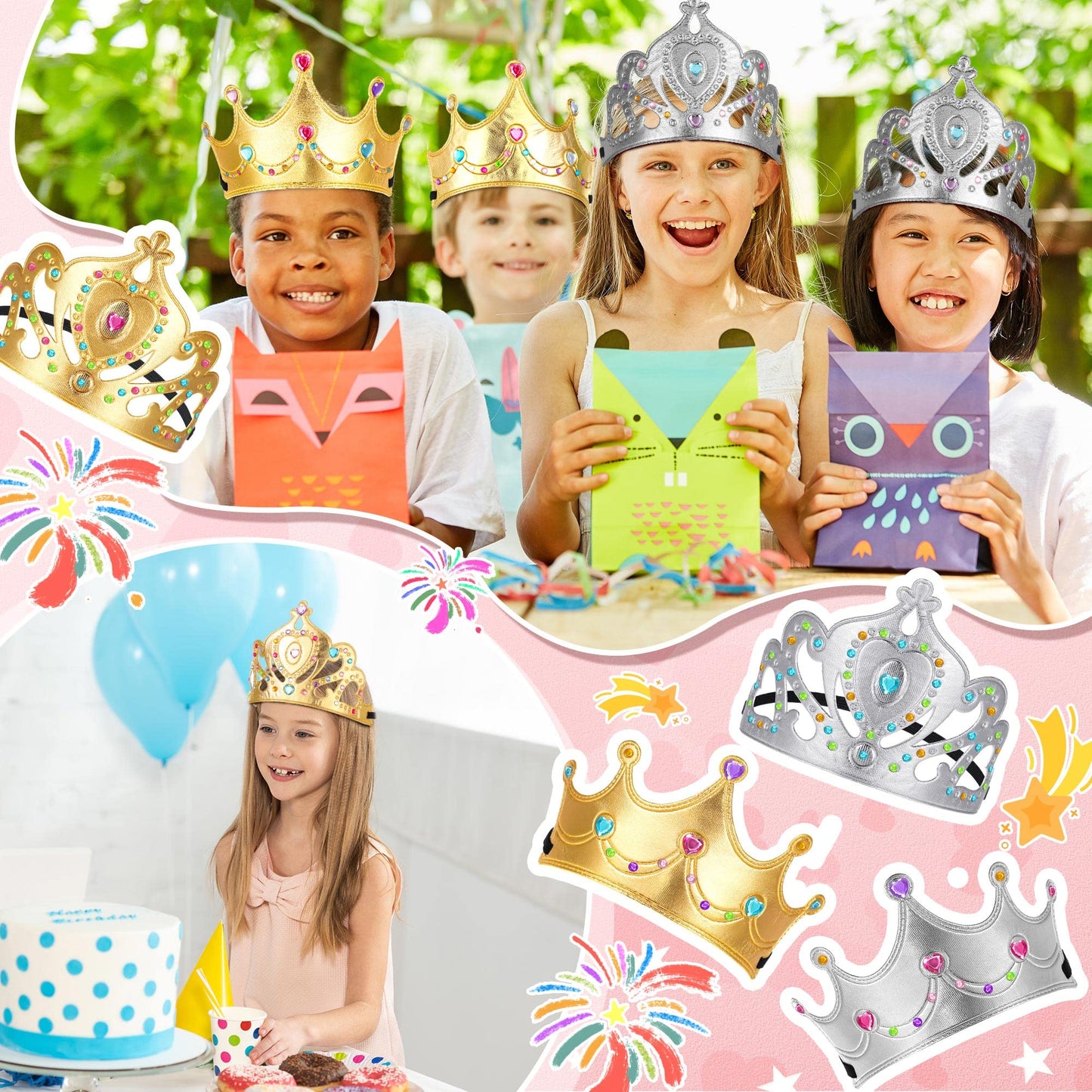 Yaomiao 44 Pcs Foam Crowns for Kids Princess Tiaras Crowns Bulk Diamond Sticker Making Kits for Birthday Party Supplies (Bright