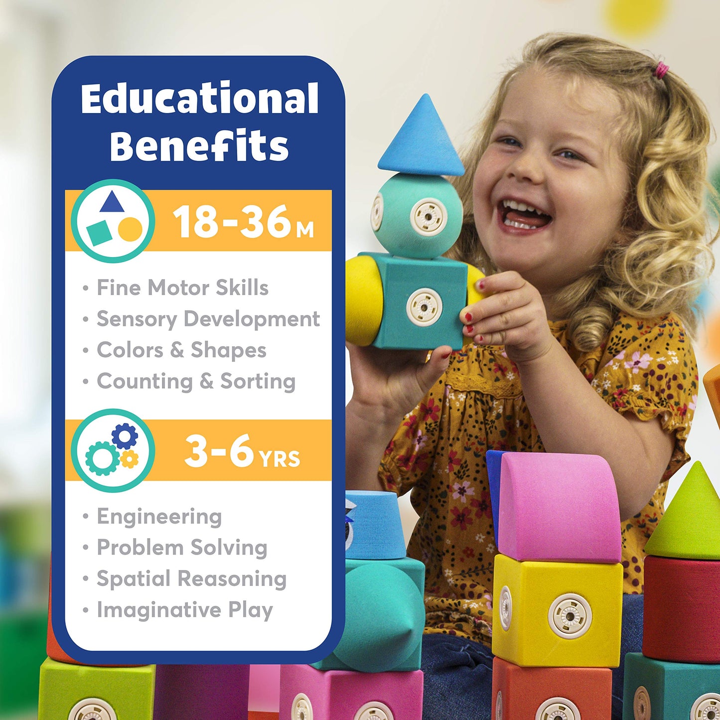 Blockaroo 100-Piece Magnetic Foam Blocks – Colorful STEM Building Toys for Toddlers & Preschool Kids, Ideal Bath Toy & Engineering Fun