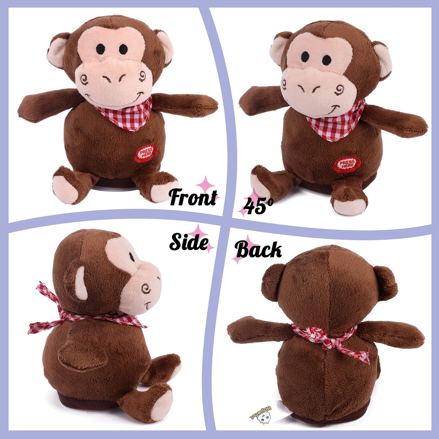 Hopearl Talking Monkey Repeats What You Say Nodding Electric Interactive Animated Toy Speaking Plush Buddy Birthday Festival For