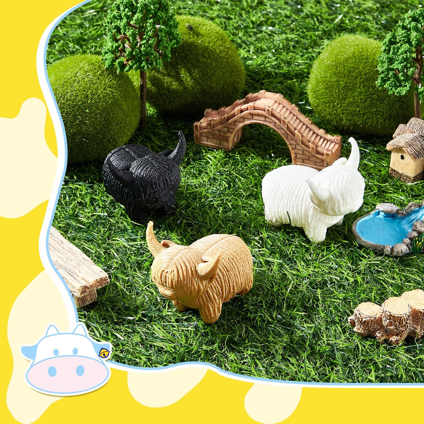 Henoyso 3 Pcs Mini Highland Cow Figurine Highland Cow Decor Cow Western Cow Office Decor Highland Gift Cow Nursery Stuff Cow Dec