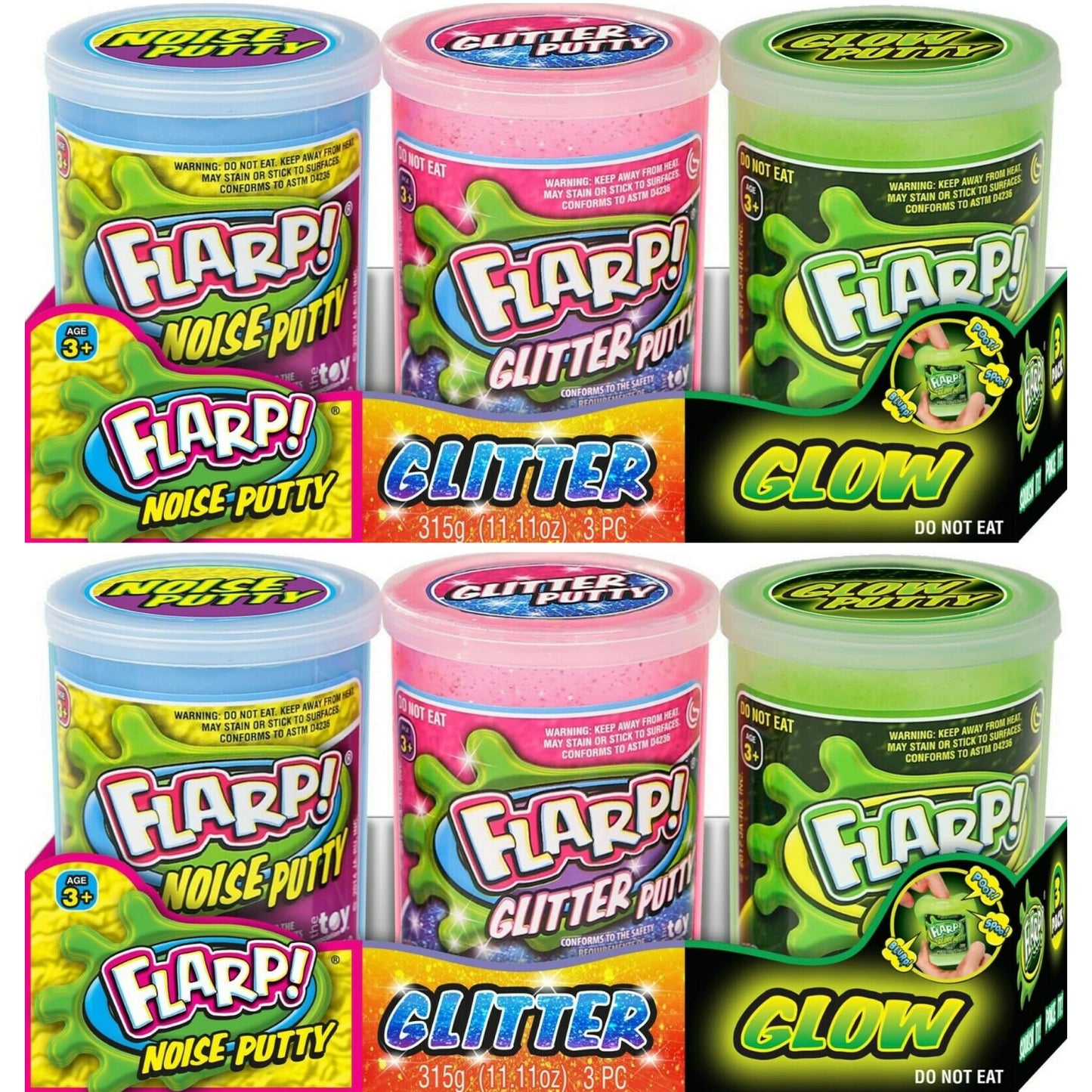 Ja-Ru Flarp Noise Putty 3 Set Variety Pack (2 Packs) - Glow In The Dark, Glitter & Original Noise Putty Slime, All Scented. Fidg