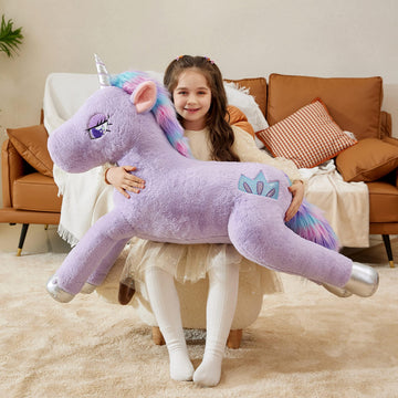 Ikasa Giant Unicorn Stuffed Animal Plush Toy,Large Big Jumbo Soft Toys,43' Huge Size Cute Fluffy Plushy Fat Oversized Plushie,Gifts For Kids Girls Boys (43 Inches, Purple)
