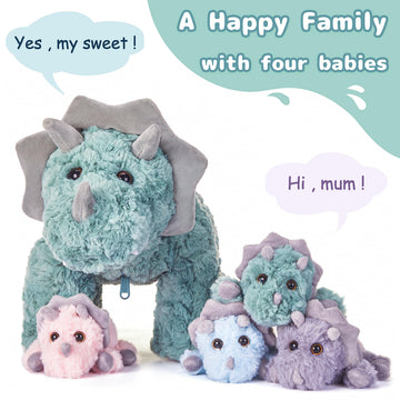 EARTHSOUND Triceratops Stuffed Animal - 18" Plush Mommy & Baby Toy, Soft Polyester, Perfect Gift for Kids