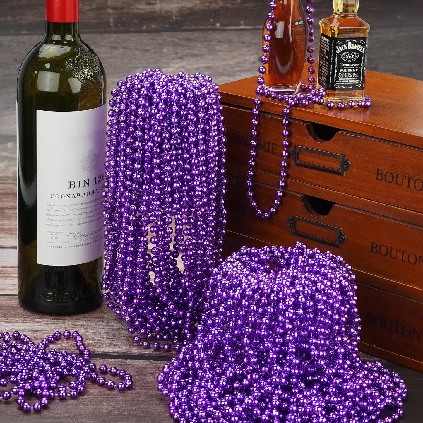YAXINRUI 24 PCS Purple Bead Necklaces, Purple Mardi Gras Beads, Halloween Beads Necklaces, 33 Inch Round Beaded Necklaces Costum