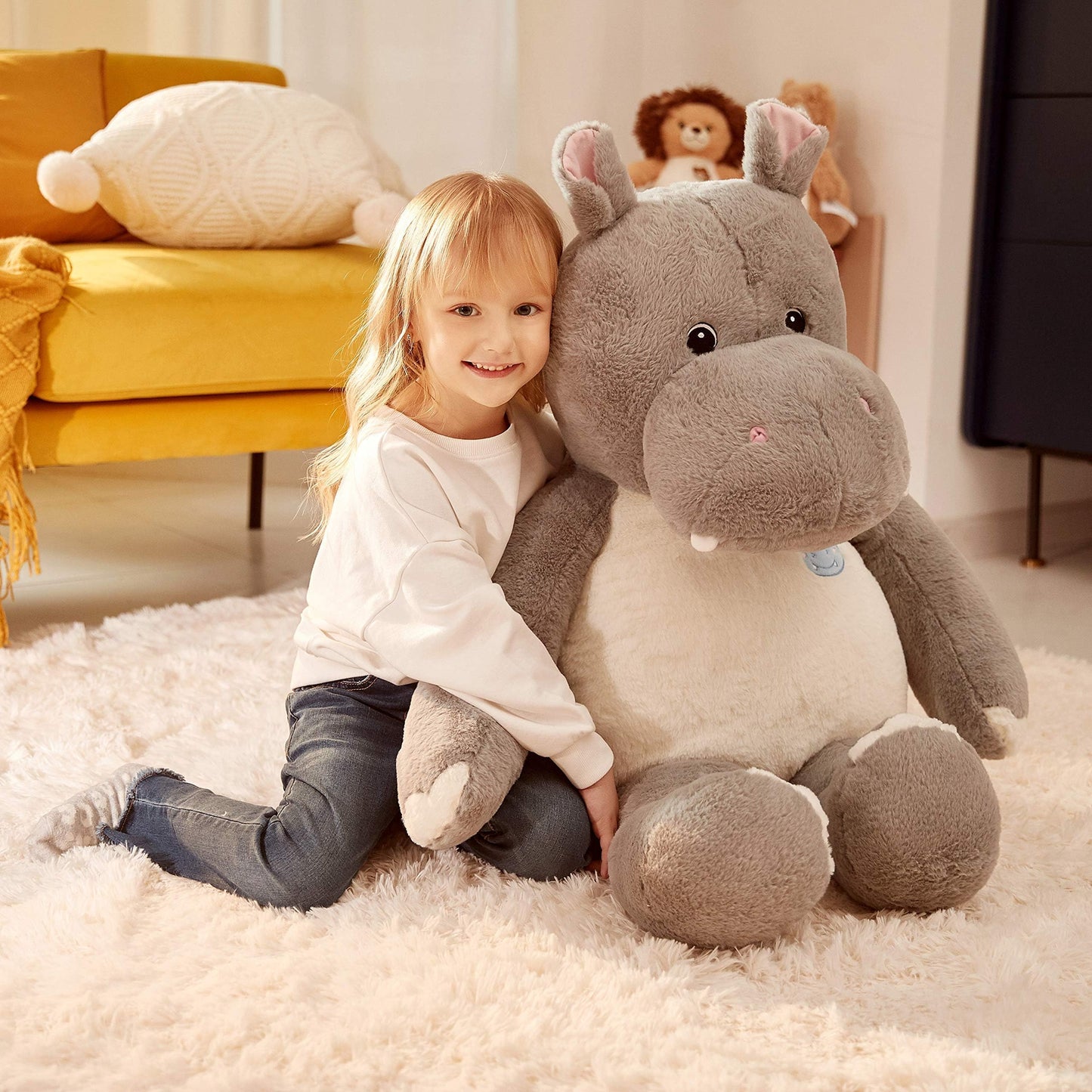 Ikasa Giant Hippo Stuffed Animal,30' Jumbo Plush Toy, Soft And Cute Toys For Kids Boys Girls (Gray)