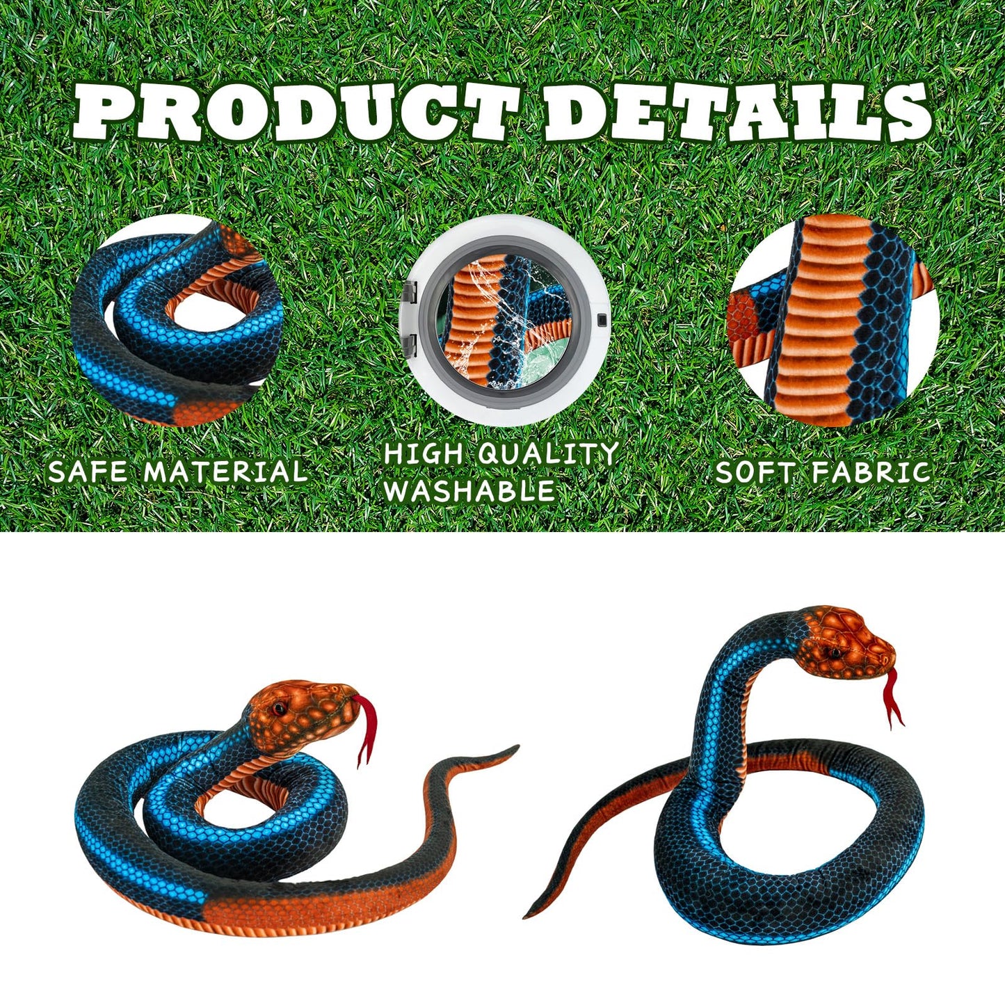 Yohaki Snake Plush Toy, 59'' Large Washable Simulated Snake Plush Cuddle Toy, Soft And Cute Children'S Gift For Boys And Girls,