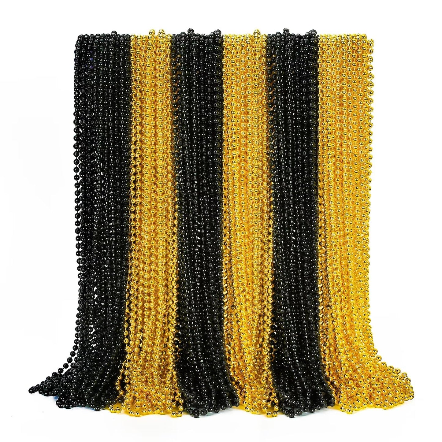 72Pcs Bead Necklaces, Metallic Gold Black New Year Bead Party Favors, New Year Eve 33'' Necklaces Costume Women Men, Parade Thro