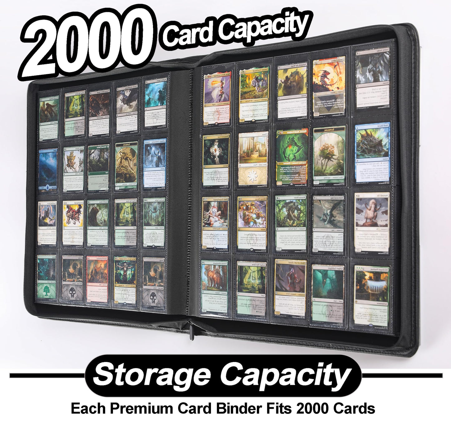 enhanced 2000 Pocket Card Binder - 20 Pocket Trading Card Binder with Sleeves Fits 2000 Cards Ringless Card Album for TCG - Model A Classic Black