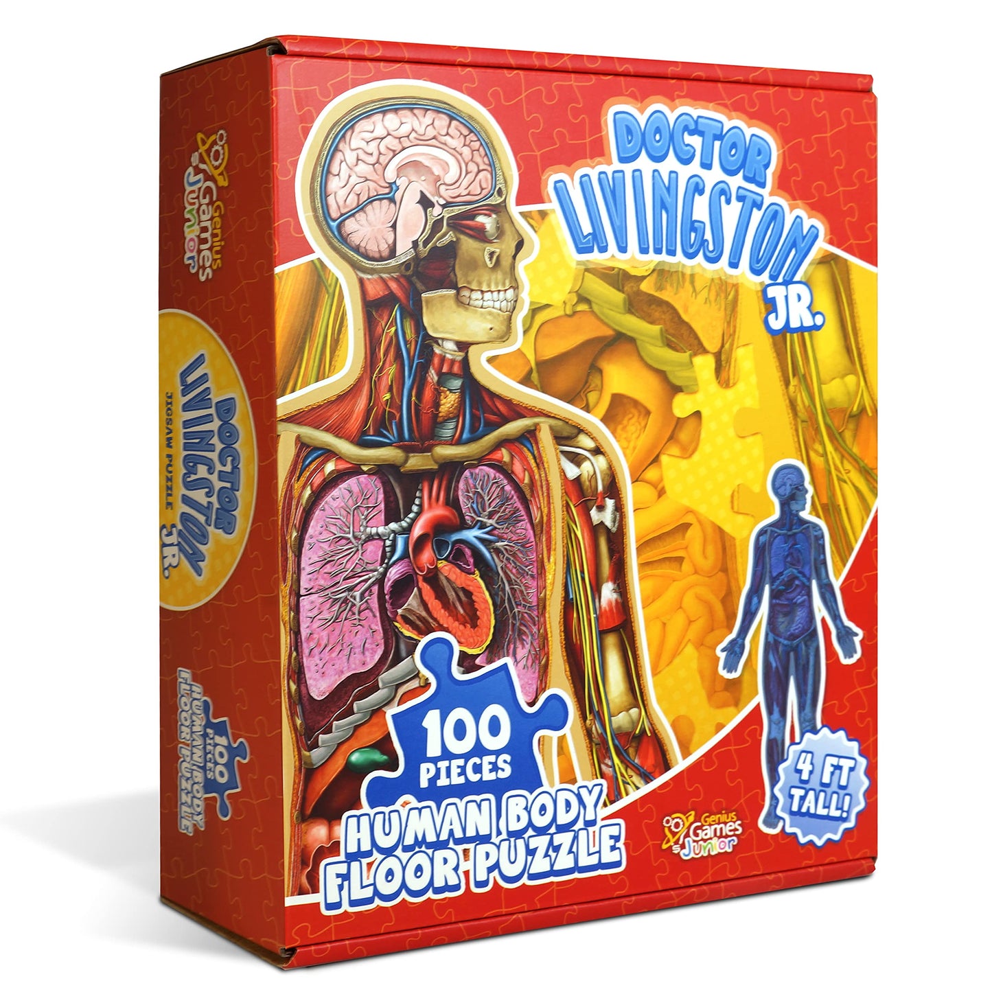 Human Anatomy Kids Floor Puzzle - Dr Livingston Jr'S 100-Piece Full Body Jigsaw Puzzle - 4 Ft Medically Accurate Floor Puzzles For Kids Ages 6-8, 4-8, 8-10 - Educational Toys For Children, Toddlers