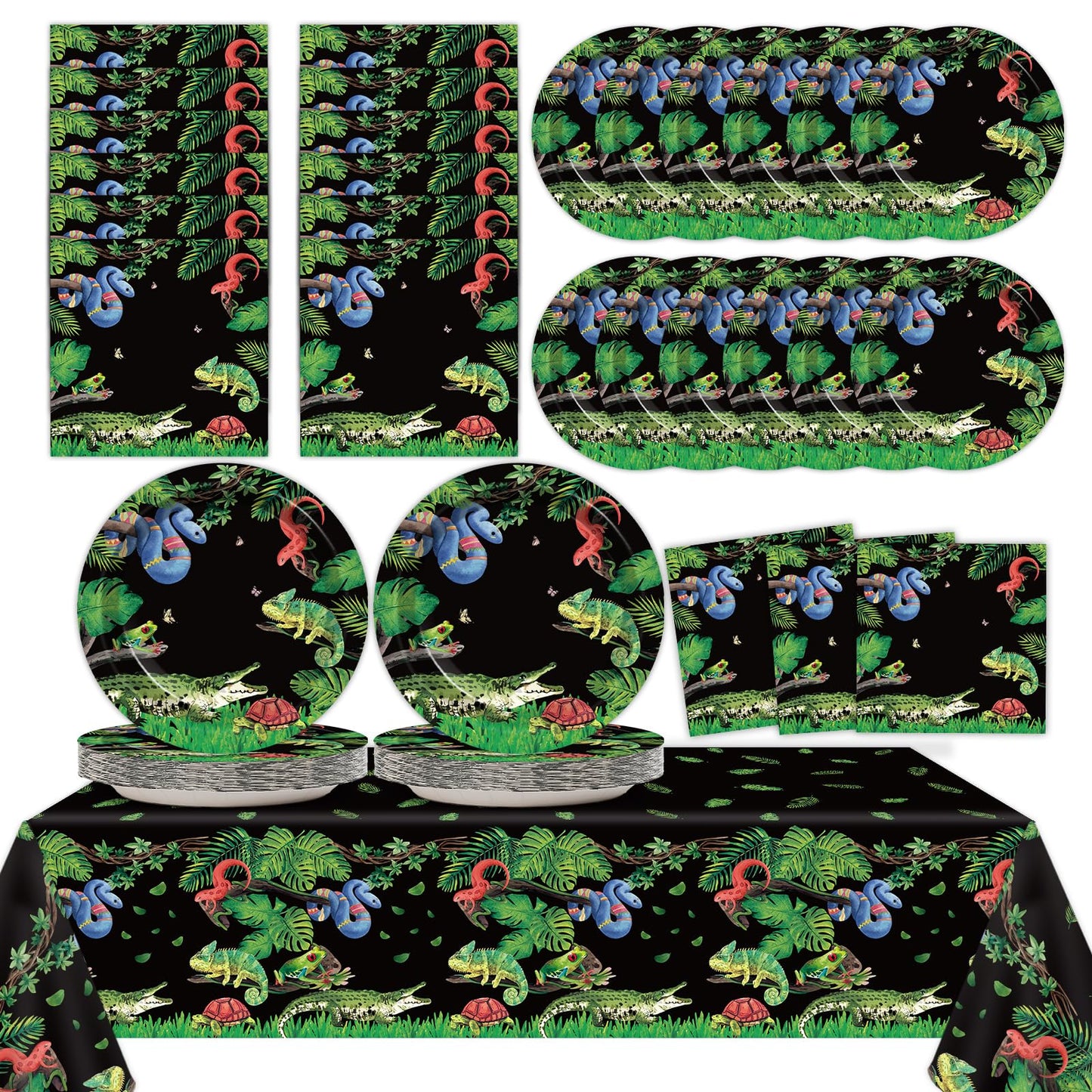 Reptile Snake Birthday Party Supplies Favors Serves 24 Lizard Party Paper Plates Napkins Set Jungle Swamp Snake Tablecloth Table