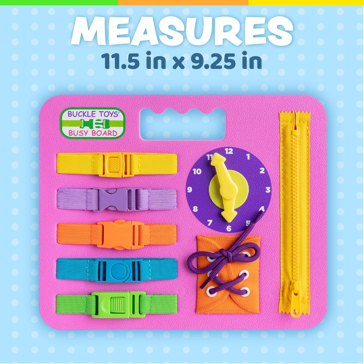 Buckle Toys Busy Board - Montessori Learning Toy For Toddlers - Foam Sensory Board - Develop Fine Motor Skills - Pink
