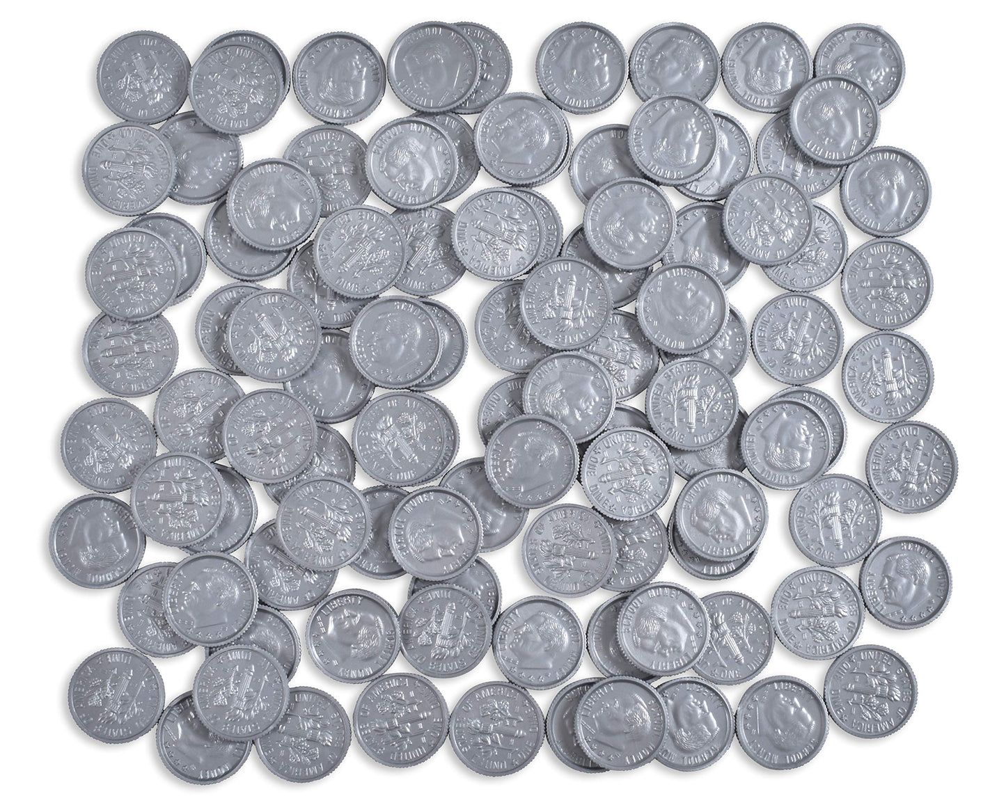 LEARNING ADVANTAGE-7523 Play Dimes - Set of 100 Plastic Coins - Designed and Sized Like Real US Currency - Teach Money Math With