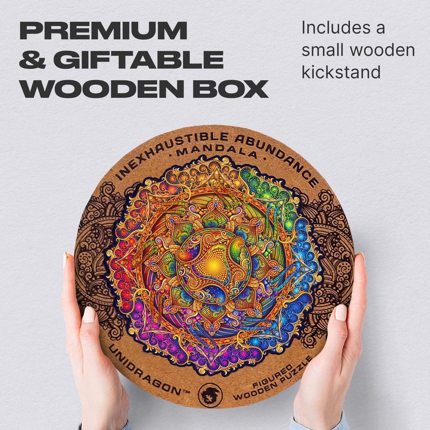 Unidragon Original Wooden Jigsaw Puzzles - Mandala Inexhaustible Abundance, 350 Pcs, King Size 13''X13'', Beautiful Gift Package
