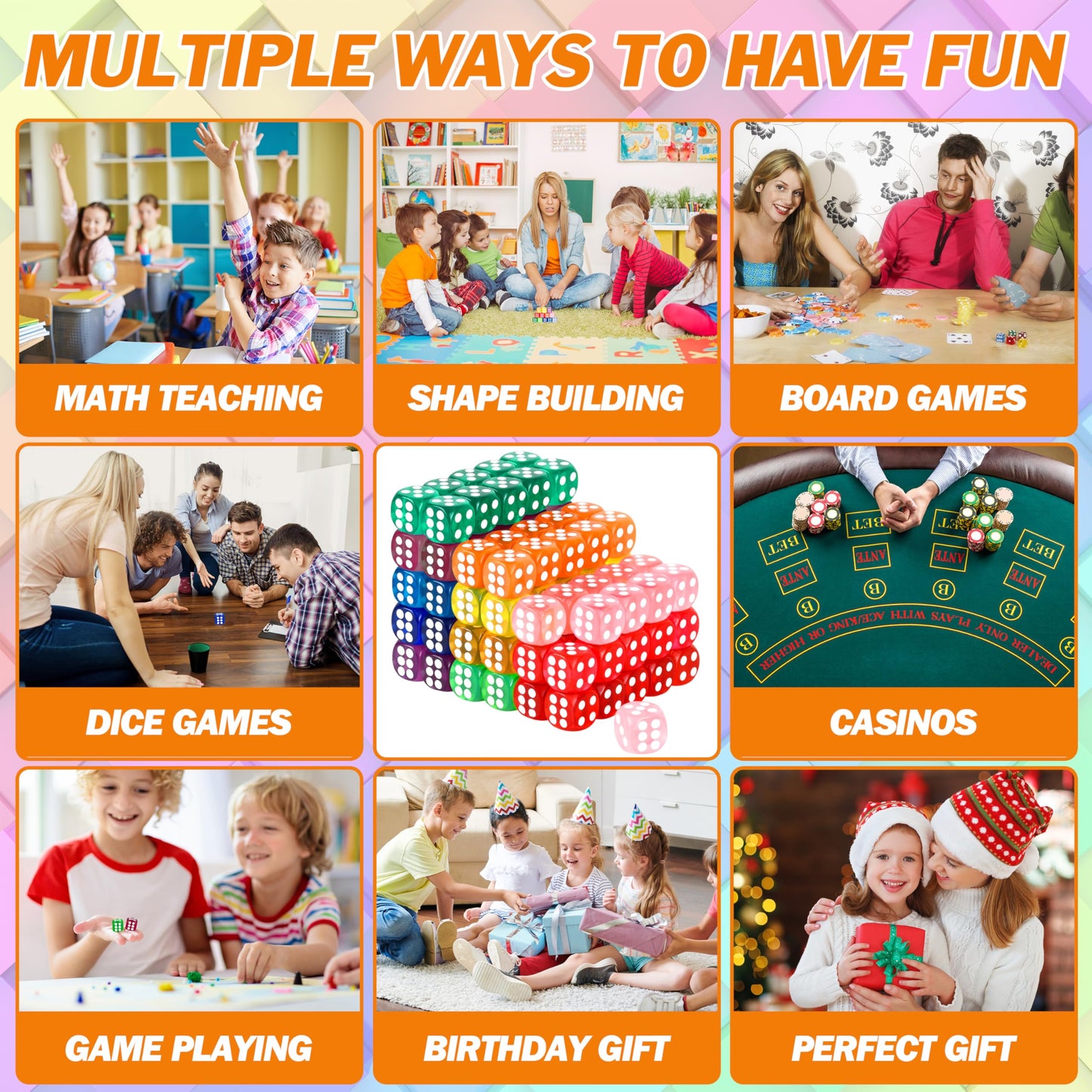 120 Pcs Colored Dice Bulk Set 14 Mm Polyhedral Dice 6 Sided Standard Dices With Storage Bag For Table Board Games Classroom Math