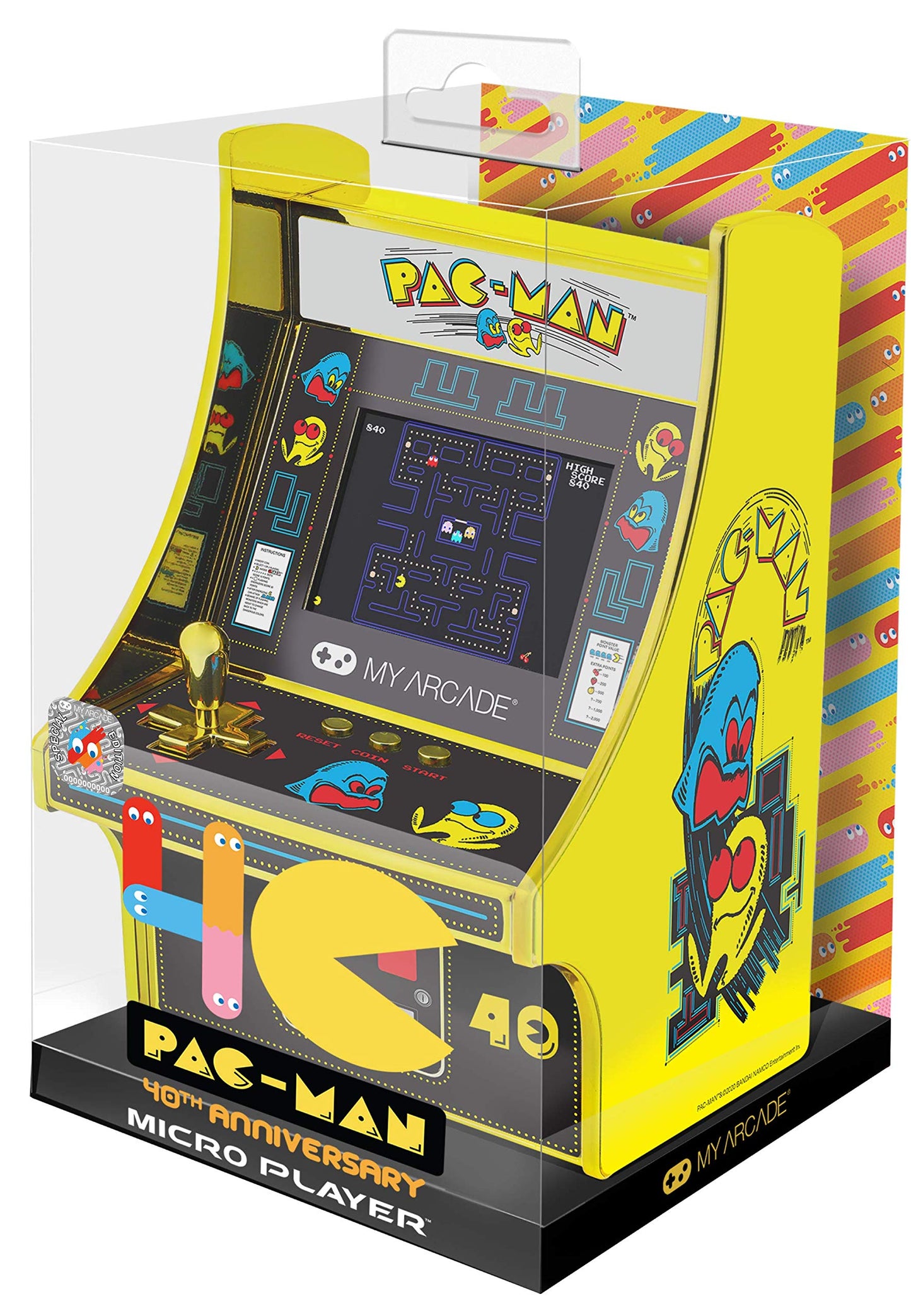 My Arcade Pac-Man 40Th Anniversary Micro Player, Fully Playable, 6.75 Inch Collectible, Full Color, Gold Plated, Battery Or Micr