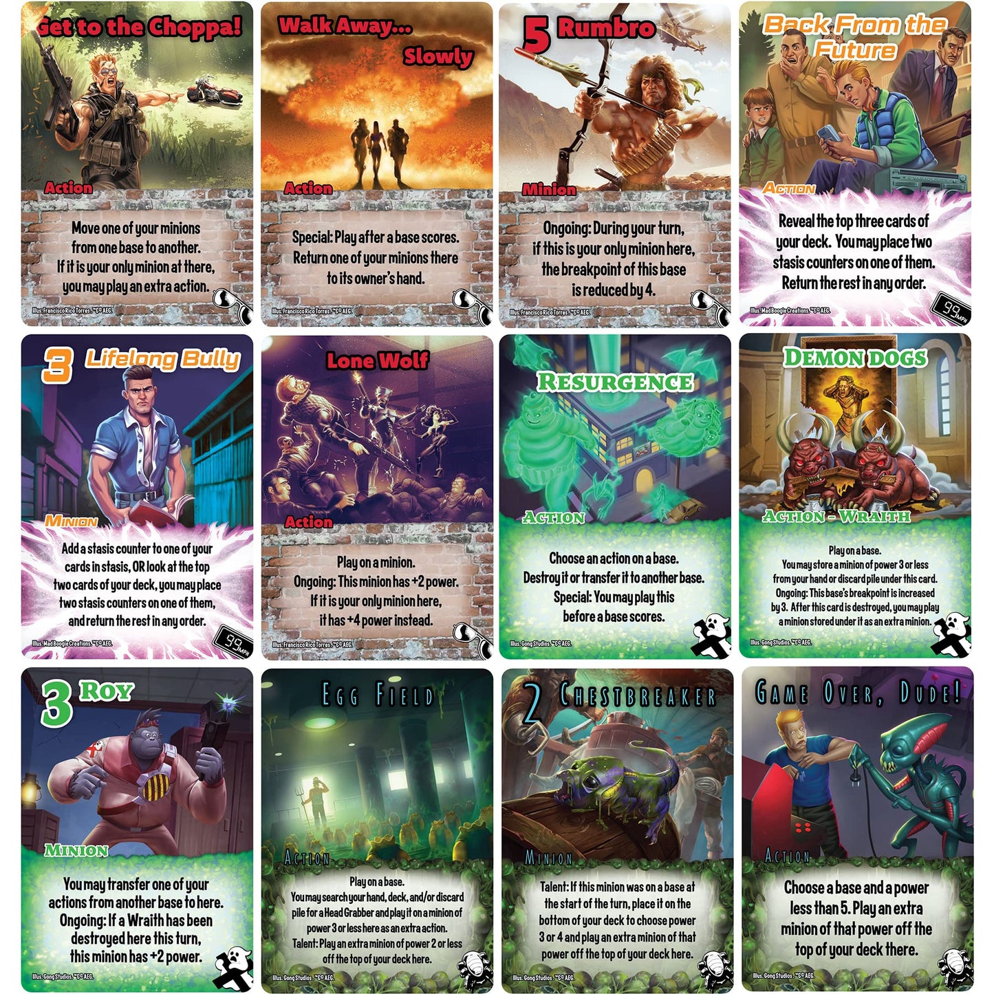 Aeg Smash Up: Excellent Movies, Dudes! Expansion | 80'S Card Game | Action Heroes, Backtimers, Extramorphs, Wraithrustlers | 2-4 Players | Ages 10+