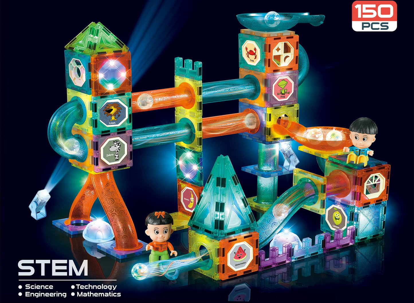 Unique Kids Magnetic Tiles Building Blocks With Marble Run - Engaging Stem/Steam Toys For Kids - Educational And Fun - Perfect C