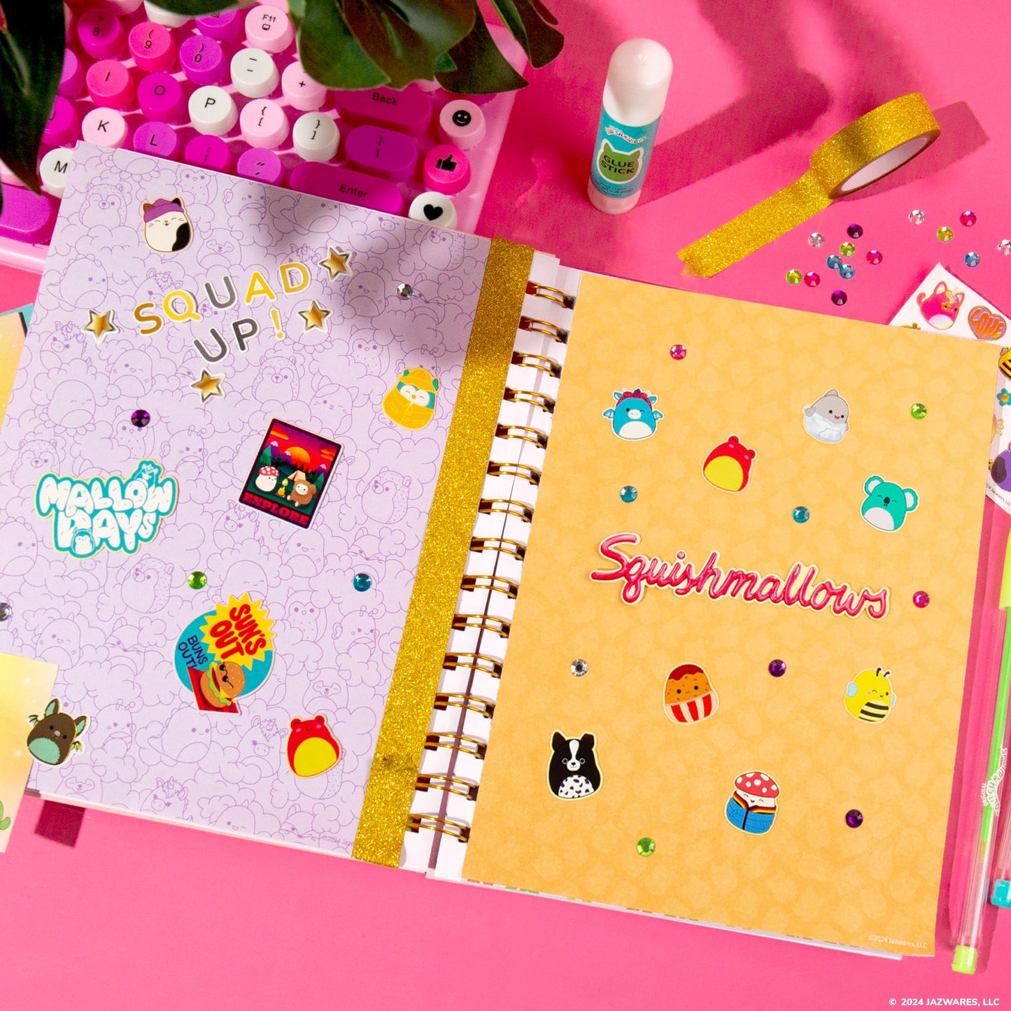 Squishmallows Original Diy Journaling Set, Journaling Kit With Gel Pens, Stickers, Sticky Notes, And Gems, Scrapbook For Kids, C