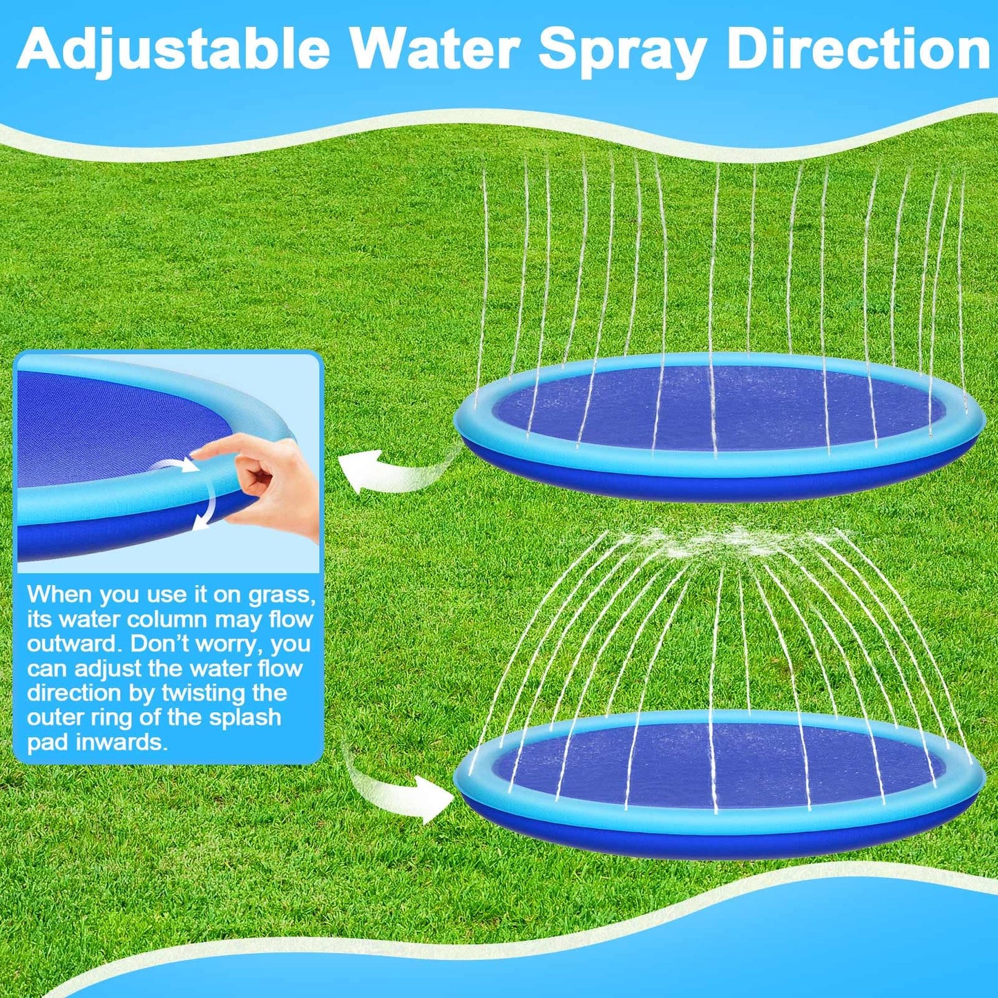 Thicken 118'' Giant Splash Pad, Non-Slip Splash Pad for Kids and Dogs, Toddler Sprinkler Pool & Splash Play Mat, Summer Outside