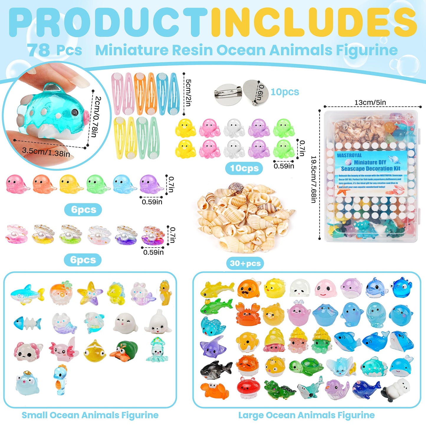 100Pcs Ocean Mini Resin Animals - 78 Styles Tiny Sea Figurines Shell Miniature Plastic Fish For Garden Micro Landscape Diy Fish