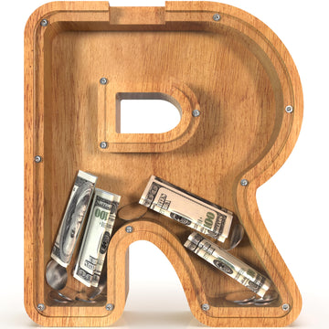 Piggy Bank For Kids Boys Girls, Large Personalized Wooden Letter Piggy Bank With Cut-Out Design, Alphabet Letter Coin Banks, Money Savings Box, Wooden Bank For Kids Creative Gift For Real-Money(R)