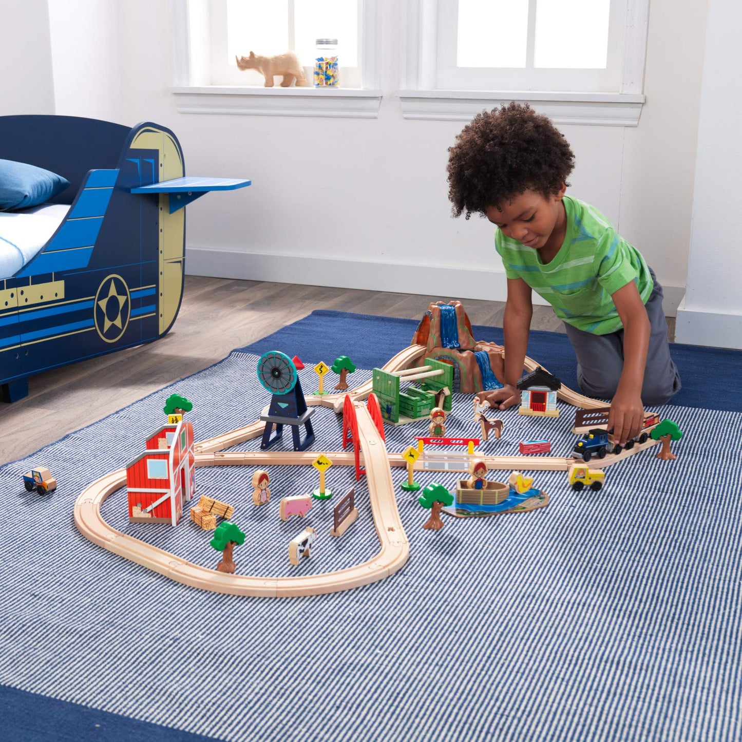 Kidkraft Wooden Rural Farm Train Set With 75 Pieces, Children'S Toy Vehicle Playset, Gift For Ages 3+
