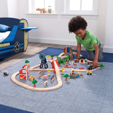 Kidkraft Wooden Rural Farm Train Set With 75 Pieces, Children'S Toy Vehicle Playset, Gift For Ages 3+