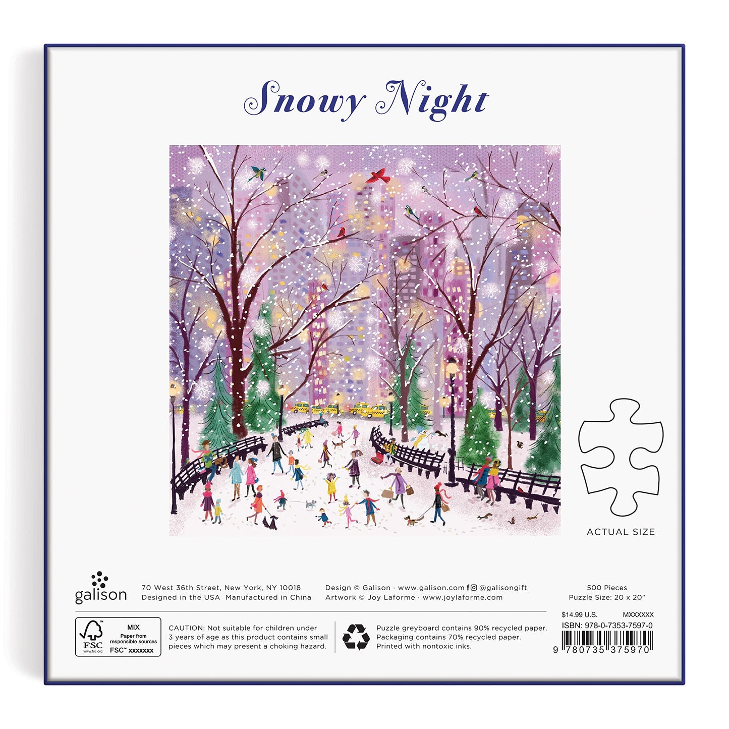 Galison Snowy Night 500 Piece Puzzle From Galison - 20'' X 20'' Winter Themed Puzzle That Is Perfect For The Holidays, Beautiful