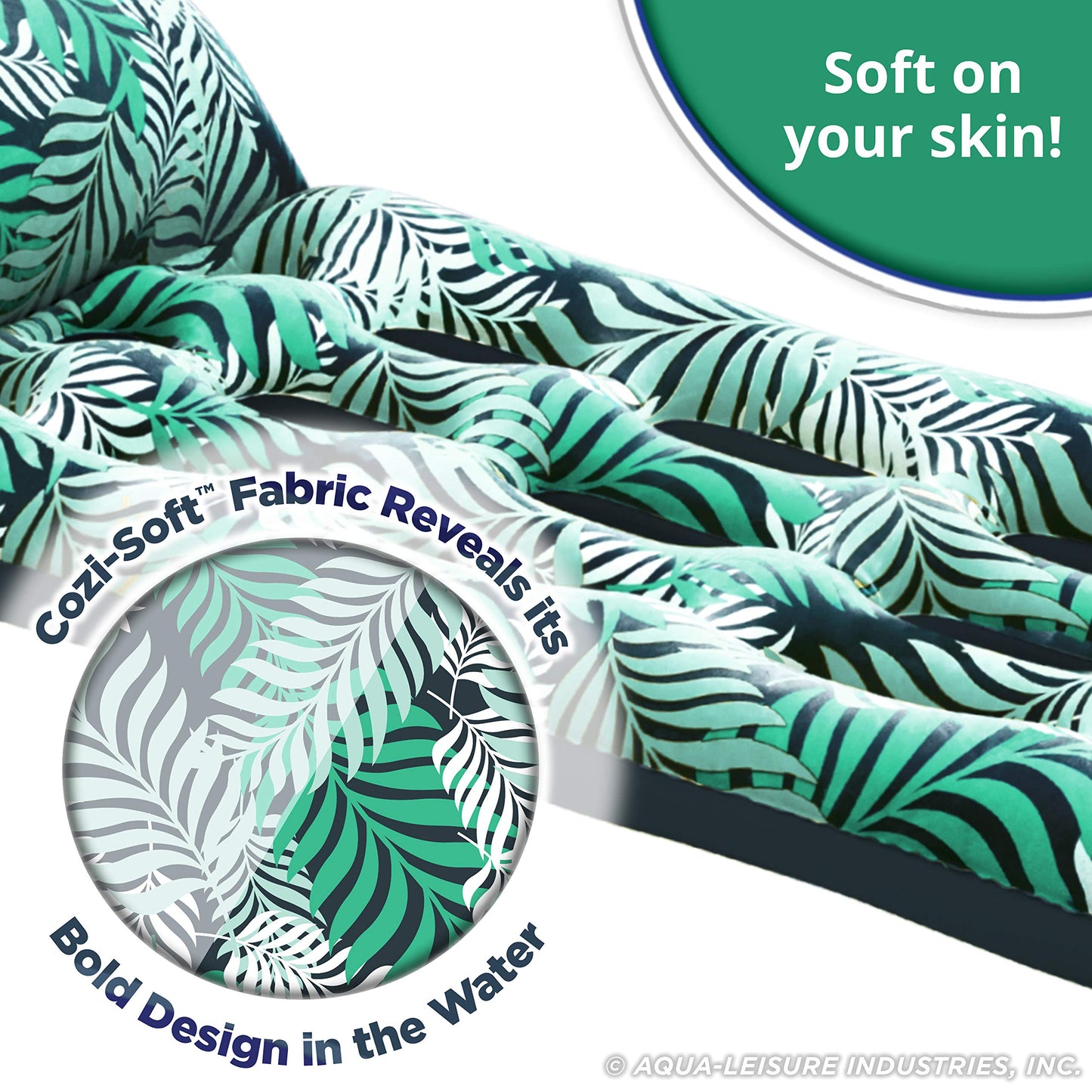Aqua Contour Cooling Pool Float Lounge - 18-Pocket, Inflatable Pool Floats For Adults - Teal Ferns