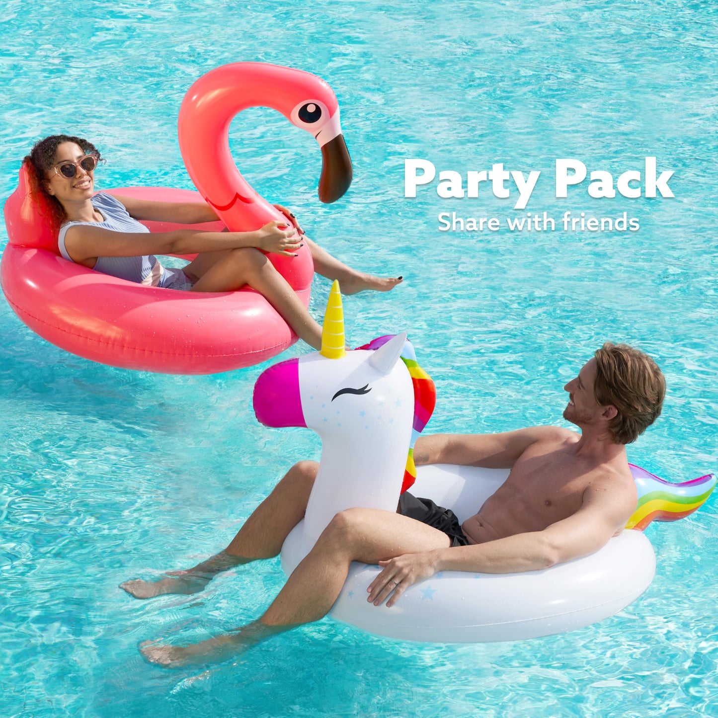 SLOOSH 2-Pack Unicorn Flamingo Pool Floats - Inflatable Pool Floaties Swimming Party Decorations, Fun Float Swim Rings Floating