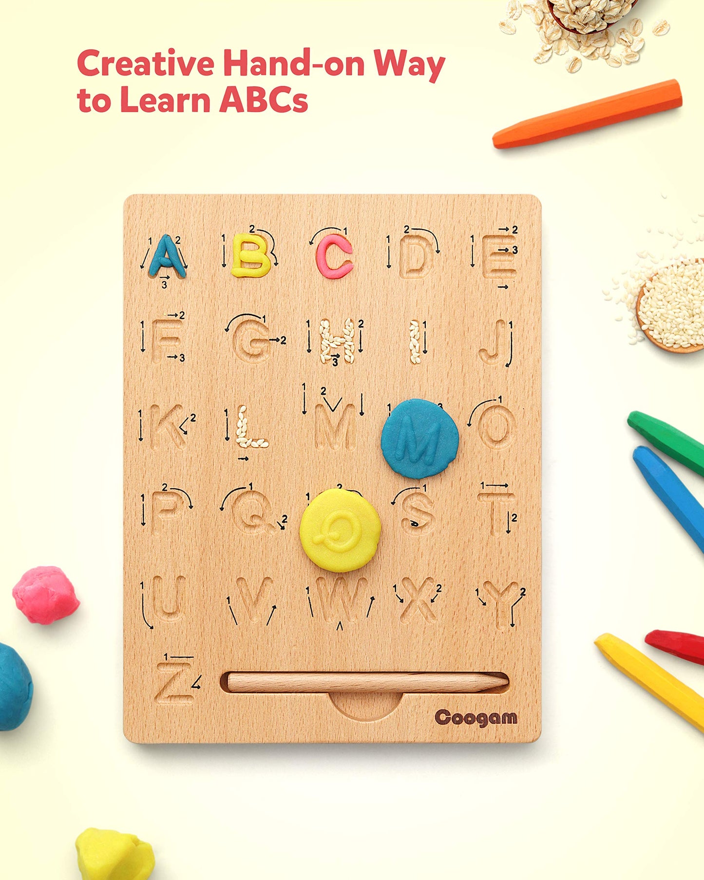 Coogam Wooden Letters Practicing Board, Double-Sided Alphabet Tracing Tool Learning To Write Abc Educational Toy Game Fine Motor Montessori Gift For Preschool 3 4 5 Years Old Kids