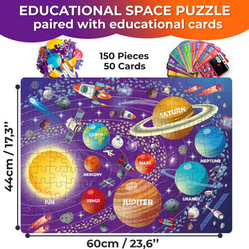 Quokka Puzzles For Kids Ages 8-10 - 150 Pcs Jigsaw Puzzles For 6-8 Year Olds - 400+ Facts On 50 Double-Sided Flashcards | Learn Space | Education Activity Gift - Shaped Puzzles For Toddlers 4-6