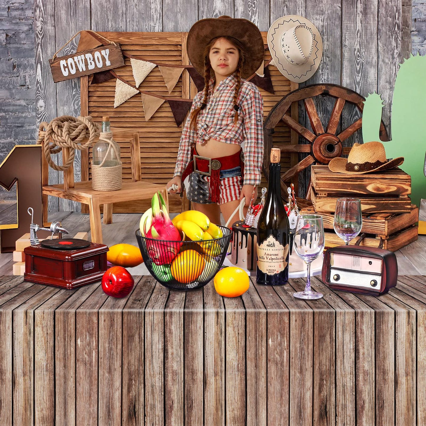 Tiamon Western Party Tablecloth, Plastic, Board, 54 X 108 Inches, 3 Pcs, Waterproof, Lightweight, Reusable, For Western Theme Ba