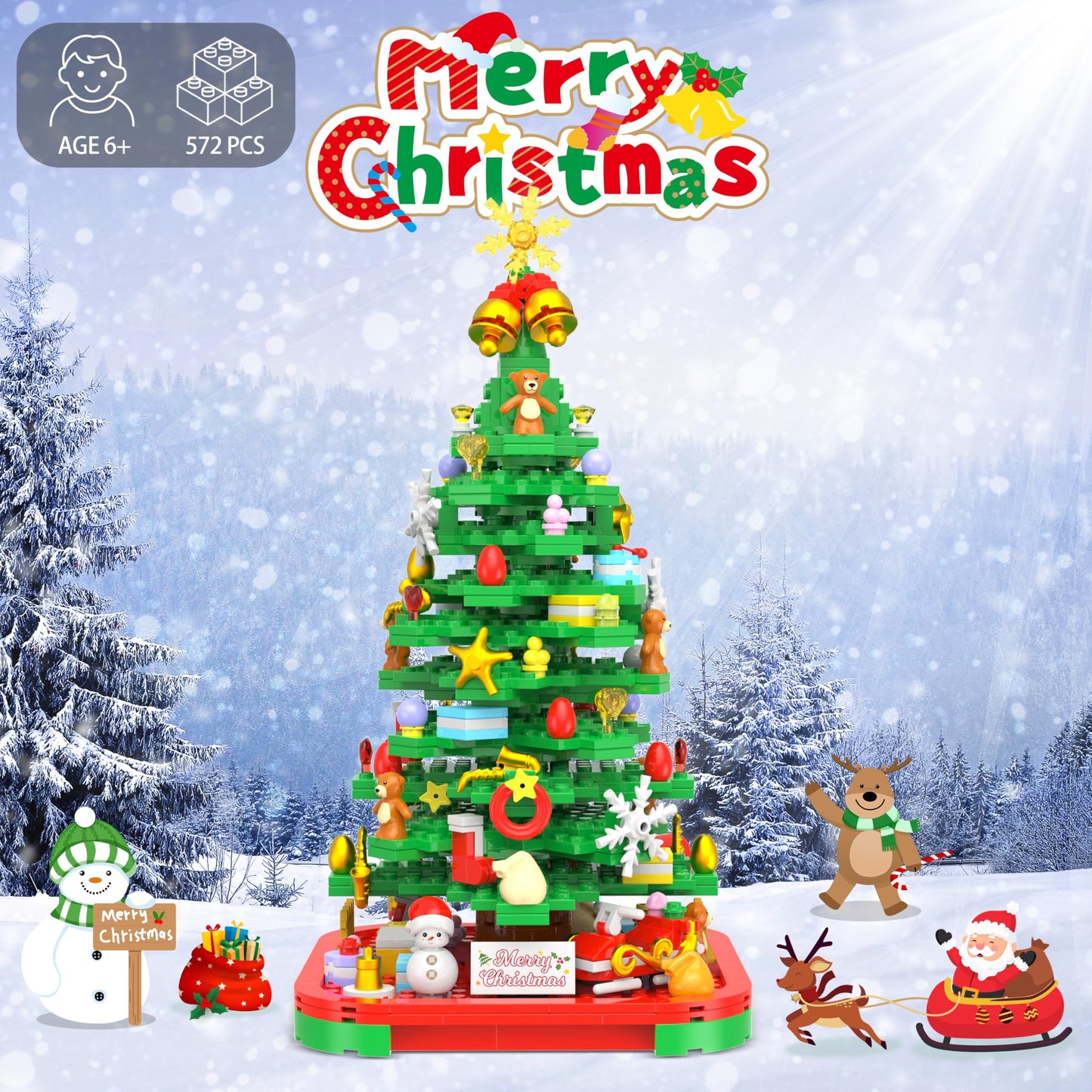Alagoo Christmas Tree Building Blocks Kit With Lights, Compatible With Lego Christmas Tree Toy Bricks, Creative Home Decor Building Toys For 6+ Year Old Boys/Girls
