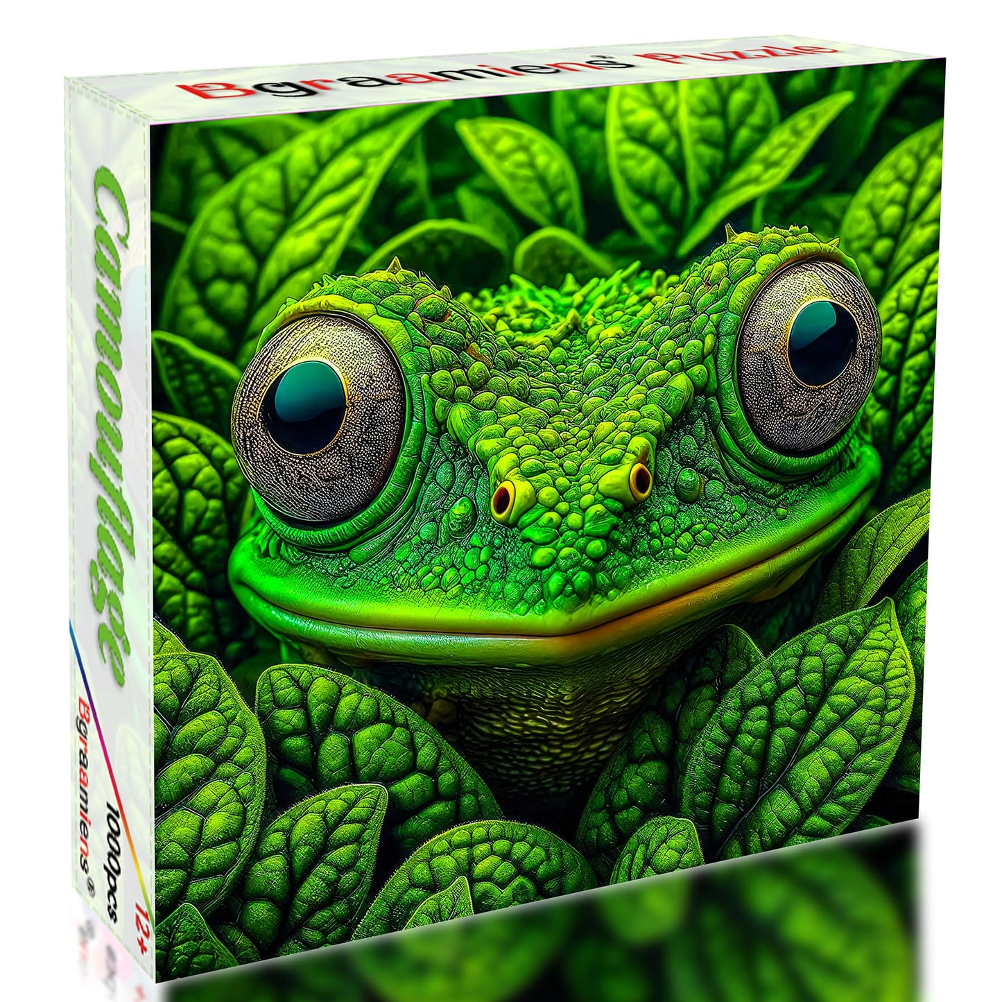 Bgraamiens 1000 Piece Frog Camouflage Wild Animal Puzzle, Expert Level, Square, Naturalistic Style, Cardboard Material, 24X24 Inches / 61X61 Cm, 14 - Adult
