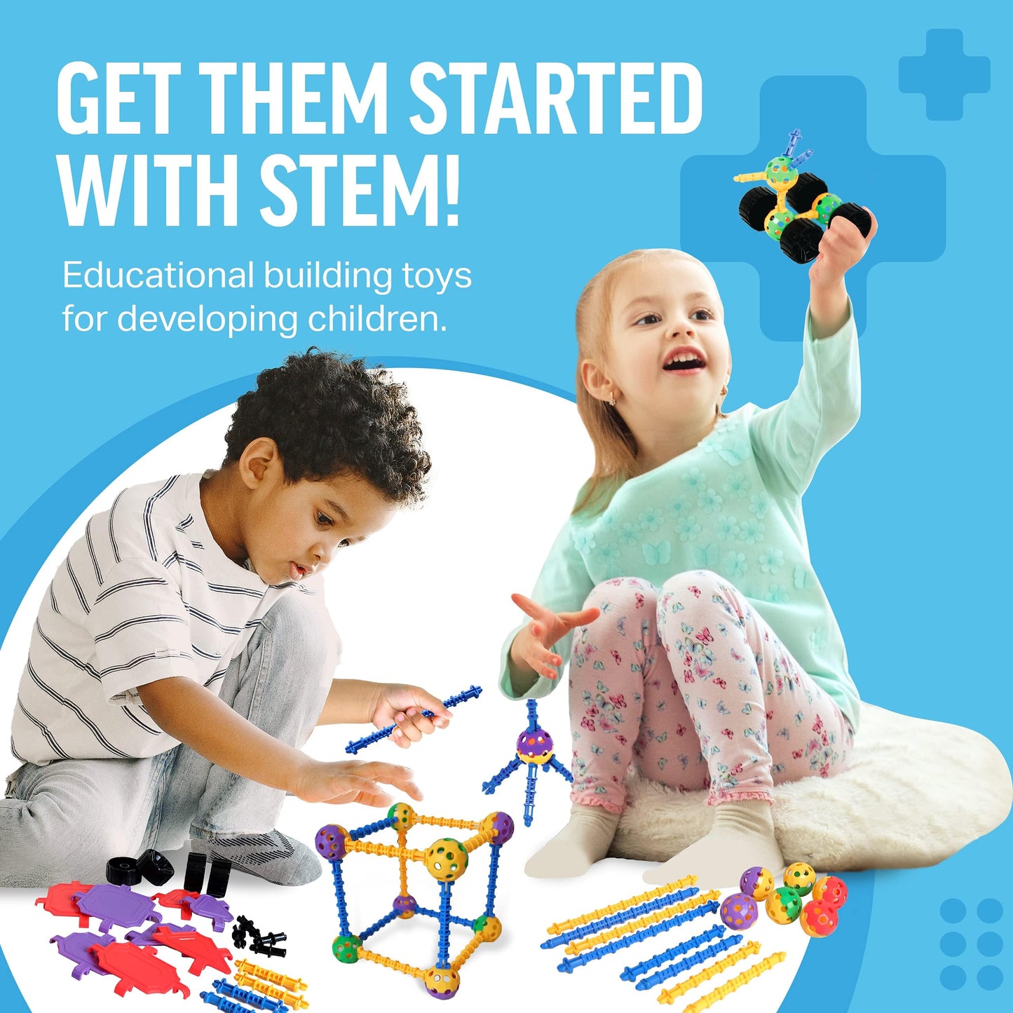 STEM Master Educational Building Blocks Kit, 176 Pieces, Multicolor - Perfect Easter Basket Stuffers for Kids Ages 4-8